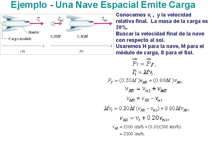 Ejemplo - Una Nave Espacial Emite Carga Conocemos vi , y la velocidad relativa