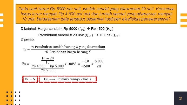 Pada saat harga Rp 5000 per unit, jumlah sendal yang ditawarkan 20 unit. Kemudian