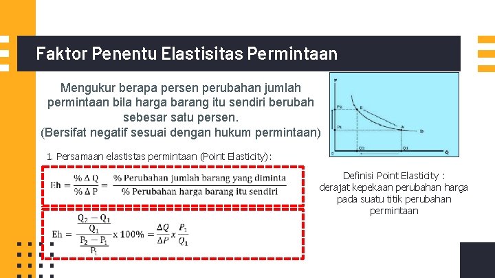 Faktor Penentu Elastisitas Permintaan Mengukur berapa persen perubahan jumlah permintaan bila harga barang itu