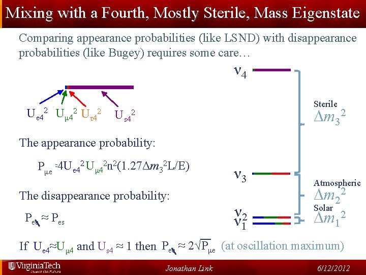 Mixing with a Fourth, Mostly Sterile, Mass Eigenstate Comparing appearance probabilities (like LSND) with