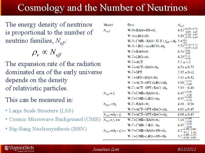 Cosmology and the Number of Neutrinos The energy density of neutrinos is proportional to