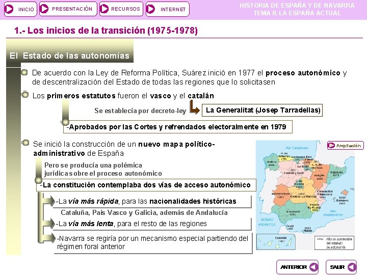 INICIO PRESENTACIÓN RECURSOS HISTORIA DE ESPAÑA Y DE NAVARRA TEMA 8. LA ESPAÑA ACTUAL INICIO PRESENTACIÓN RECURSOS HISTORIA DE ESPAÑA Y DE NAVARRA TEMA 8. LA ESPAÑA ACTUAL
