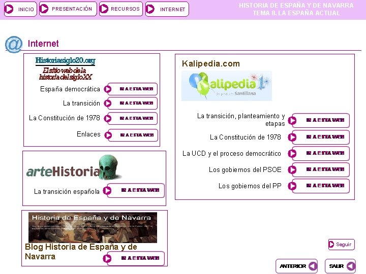INICIO PRESENTACIÓN RECURSOS INTERNET HISTORIA DE ESPAÑA Y DE NAVARRA TEMA 8. LA ESPAÑA INICIO PRESENTACIÓN RECURSOS INTERNET HISTORIA DE ESPAÑA Y DE NAVARRA TEMA 8. LA ESPAÑA