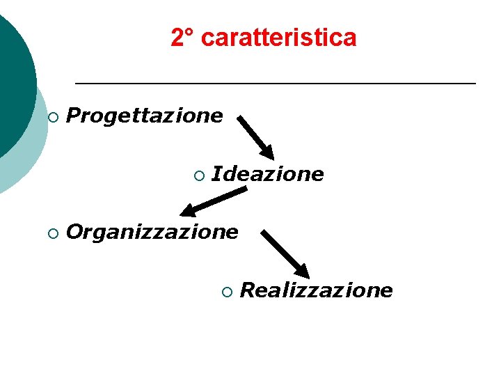 2° caratteristica ¡ Progettazione ¡ ¡ Ideazione Organizzazione ¡ Realizzazione 