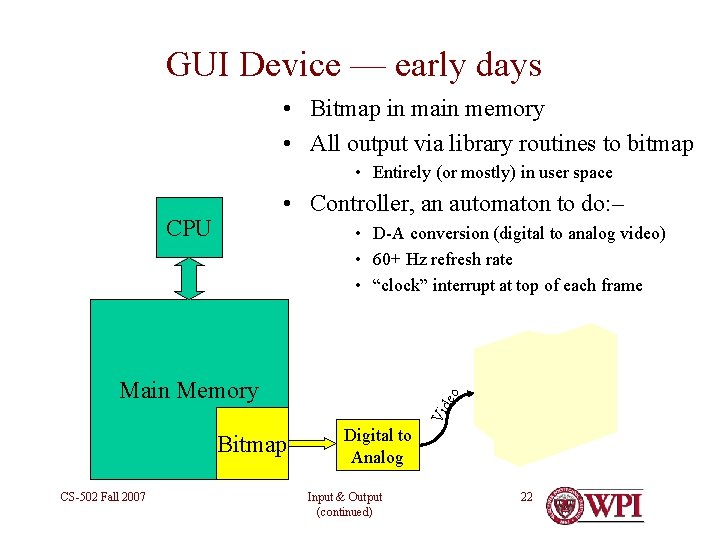 GUI Device — early days • Bitmap in main memory • All output via