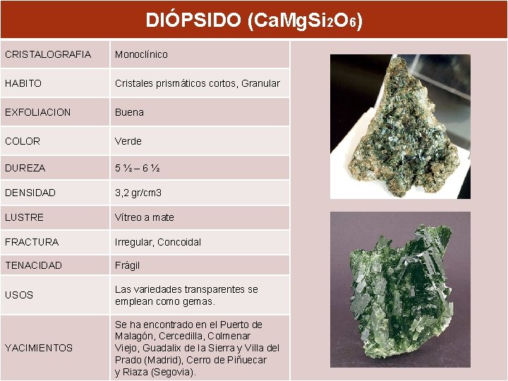 ENSTATITA (Mg. Si. O 3) DIÓPSIDO (Ca. Mg. Si 2 O 6) CRISTALOGRAFIA IA