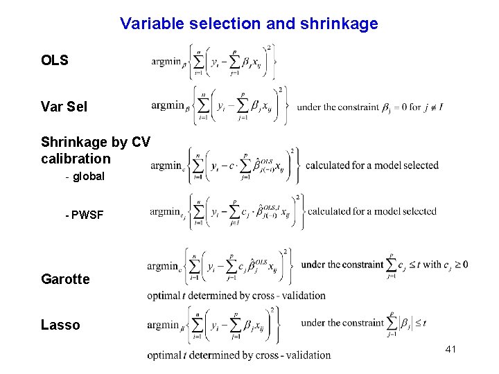 Variable selection and shrinkage OLS Var Sel Shrinkage by CV calibration - global -