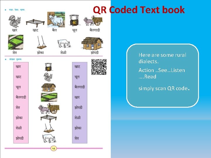 QR Coded Text book Here are some rural dialects. Action. . See…Listen …. Read