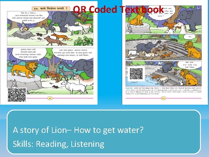 QR Coded Text book A story of Lion– How to get water? Skills: Reading,