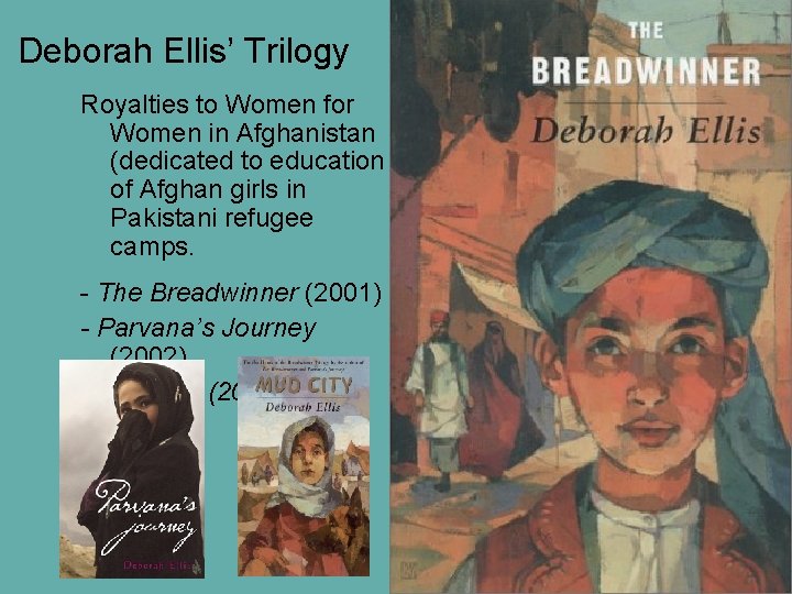 Deborah Ellis’ Trilogy Royalties to Women for Women in Afghanistan (dedicated to education of