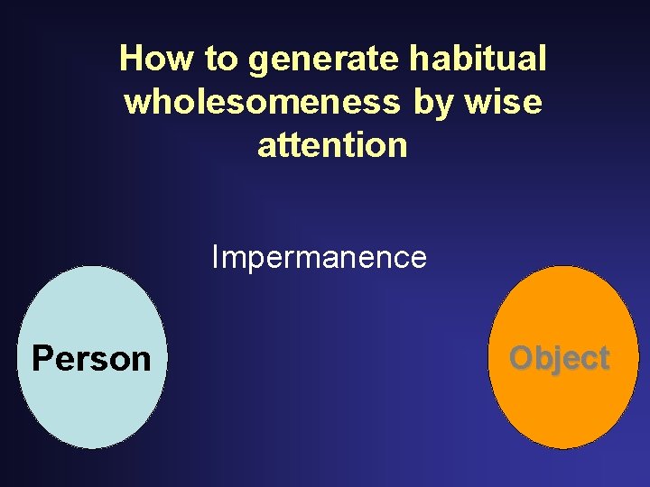 How to generate habitual wholesomeness by wise attention Impermanence Person Object 