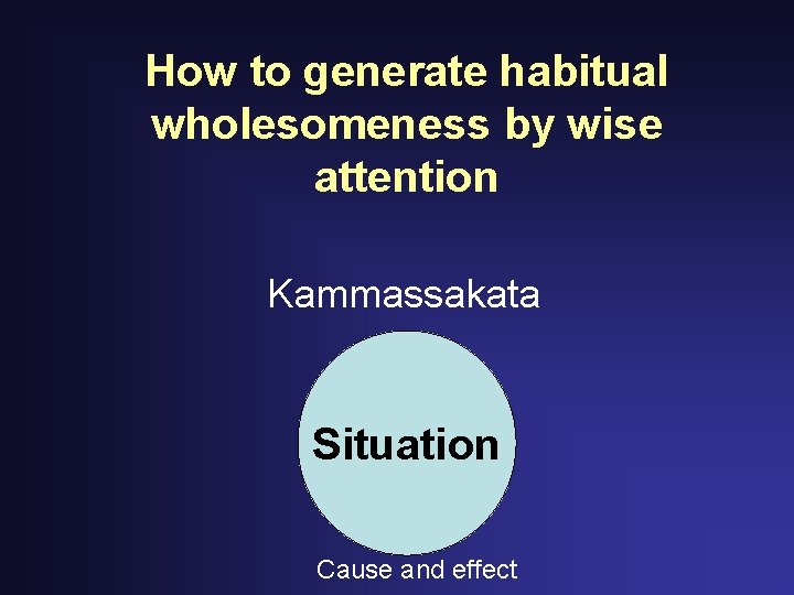 How to generate habitual wholesomeness by wise attention Kammassakata Situation Cause and effect 