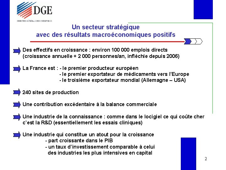 Un secteur stratégique avec des résultats macroéconomiques positifs Des effectifs en croissance : environ