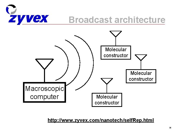 Broadcast architecture Molecular constructor Macroscopic computer Molecular constructor http: //www. zyvex. com/nanotech/self. Rep. html