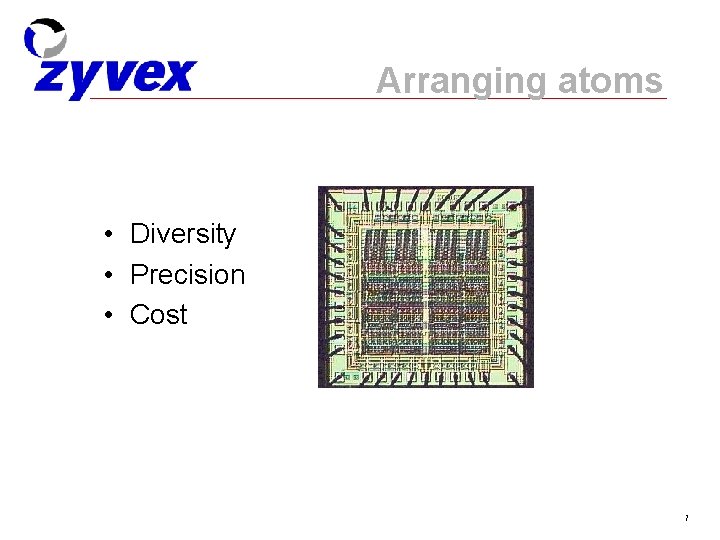 Arranging atoms • Diversity • Precision • Cost 7 