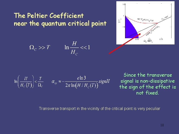 The Peltier Coefficient near the quantum critical point Since the transverse signal is non-dissipative