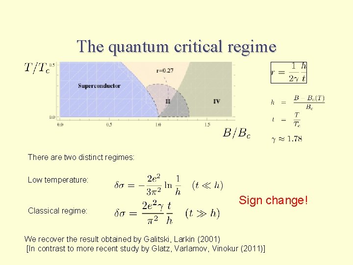 The quantum critical regime There are two distinct regimes: Low temperature: Classical regime: Sign