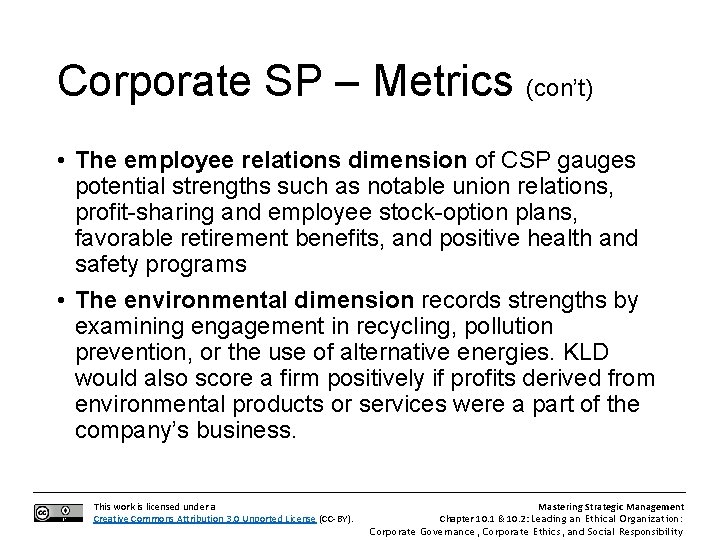 Corporate SP – Metrics (con’t) • The employee relations dimension of CSP gauges potential