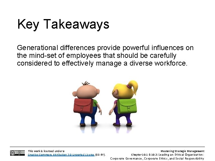 Key Takeaways Generational differences provide powerful influences on the mind-set of employees that should