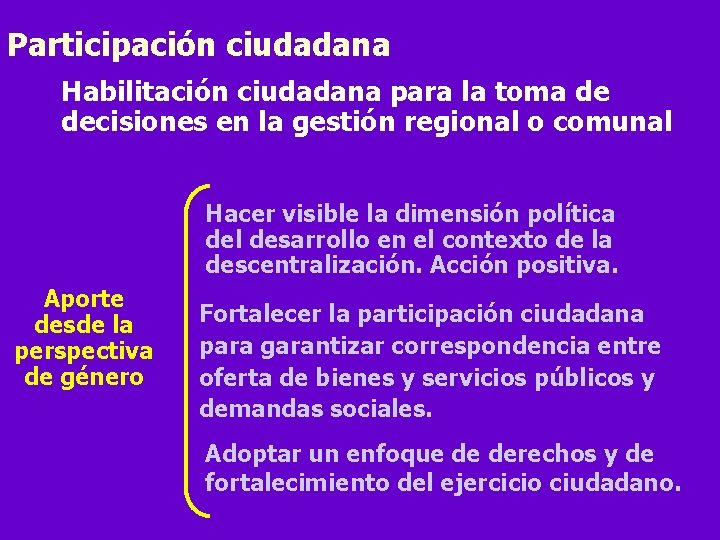 Participación ciudadana Habilitación ciudadana para la toma de decisiones en la gestión regional o