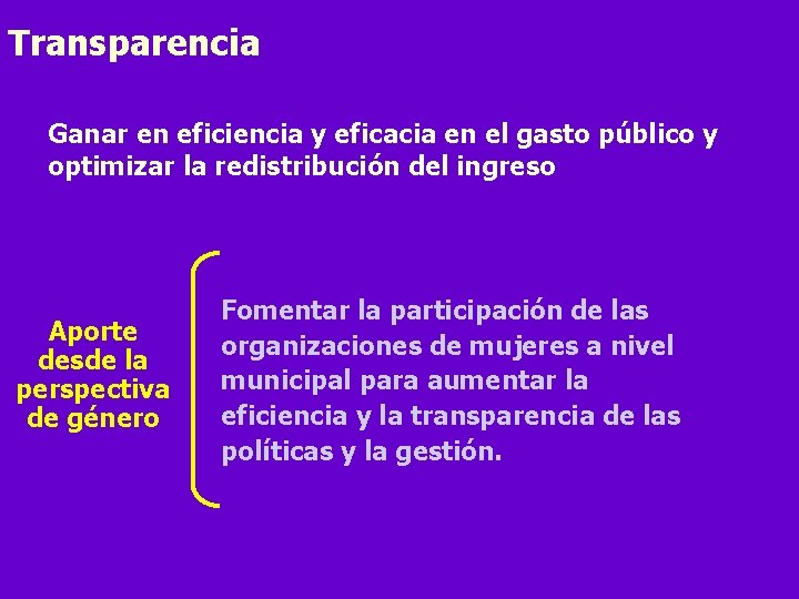 Transparencia Ganar en eficiencia y eficacia en el gasto público y optimizar la redistribución