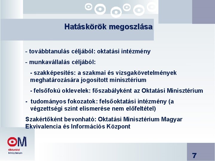 Hatáskörök megoszlása - továbbtanulás céljából: oktatási intézmény - munkavállalás céljából: - szakképesítés: a szakmai