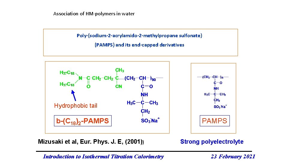 Association of HM-polymers in water Poly-(sodium-2 -acrylamido-2 -methylpropane sulfonate) (PAMPS) and its end-capped derivatives