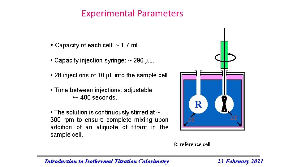 Experimental Parameters • Capacity of each cell: ~ 1. 7 ml. • Capacity injection