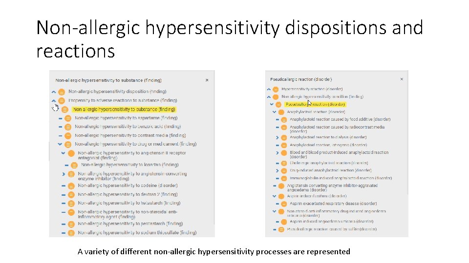 Non-allergic hypersensitivity dispositions and reactions A variety of different non-allergic hypersensitivity processes are represented