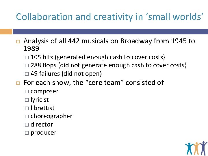 Collaboration and creativity in ‘small worlds’ Analysis of all 442 musicals on Broadway from