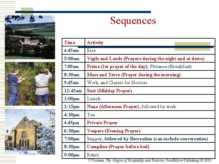 Sequences Time Activity 4. 45 am Rise 5: 00 am Vigils and Lauds (Prayers