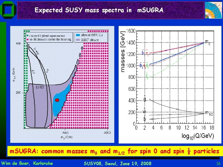 Expected SUSY mass spectra in m. SUGRA: common masses m 0 and m 1/2