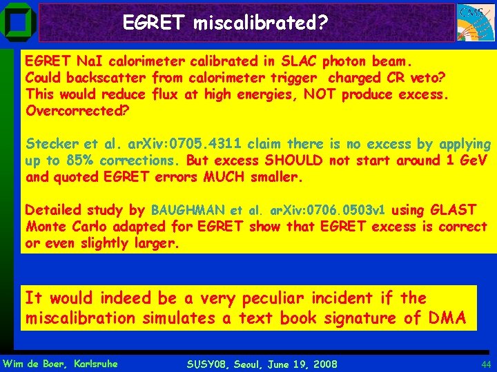 EGRET miscalibrated? EGRET Na. I calorimeter calibrated in SLAC photon beam. Could backscatter from