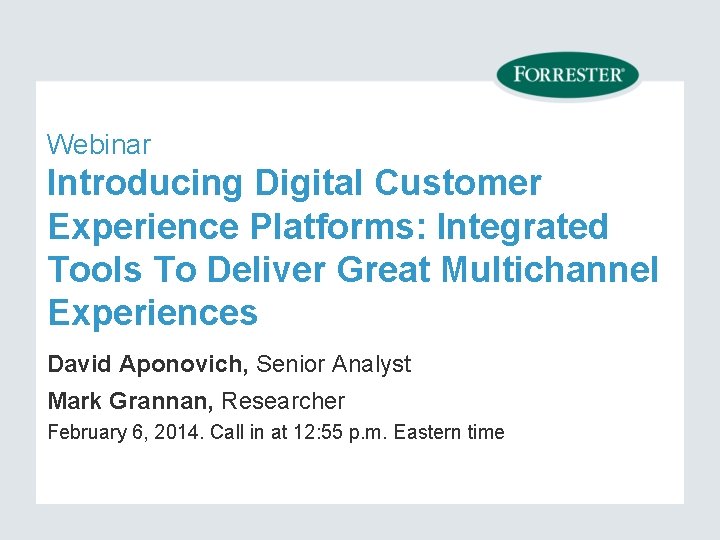 Webinar Introducing Digital Customer Experience Platforms: Integrated Tools To Deliver Great Multichannel Experiences David