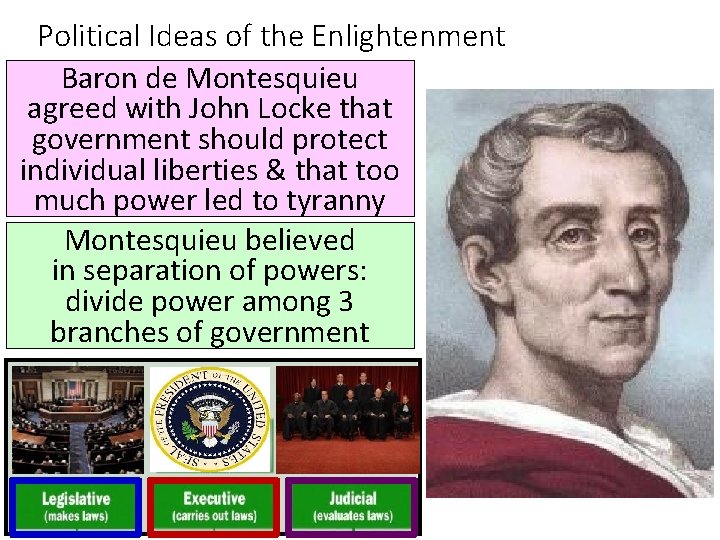 Political Ideas of the Enlightenment Baron de Montesquieu agreed with John Locke that government