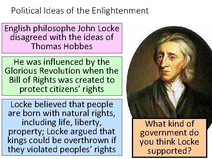 Political Ideas of the Enlightenment English philosophe John Locke disagreed with the ideas of