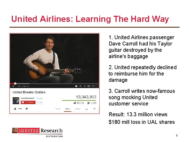 United Airlines: Learning The Hard Way 1. United Airlines passenger Dave Carroll had his