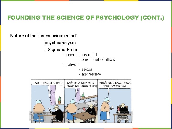 FOUNDING THE SCIENCE OF PSYCHOLOGY (CONT. ) Nature of the “unconscious mind”: psychoanalysis: -