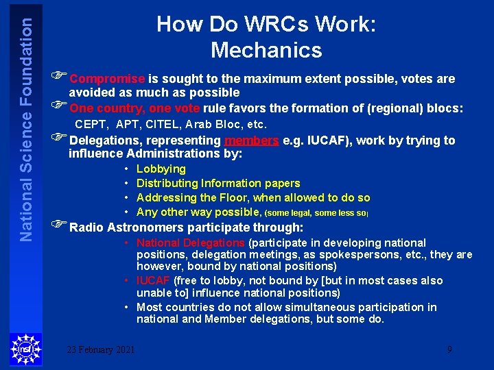 National Science Foundation How Do WRCs Work: Mechanics FCompromise is sought to the maximum
