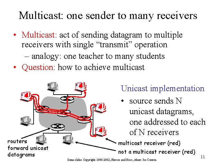 Multicast: one sender to many receivers • Multicast: act of sending datagram to multiple