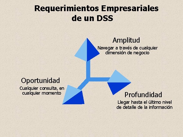 Requerimientos Empresariales de un DSS Amplitud Navegar a través de cualquier dimensión de negocio