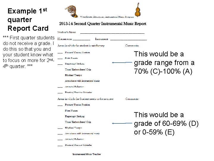 Example 1 st quarter Report Card *** First quarter students do not receive a