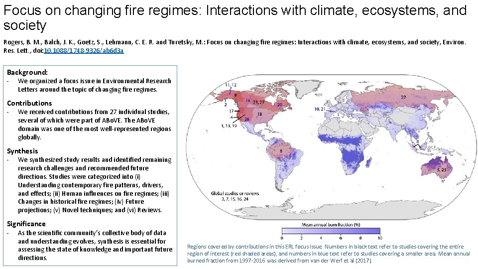 Focus on changing fire regimes: Interactions with climate, ecosystems, and society Rogers, B. M.