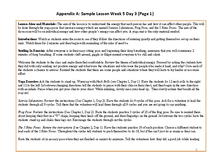 Appendix A: Sample Lesson Week 5 Day 3 (Page 1) Lesson Aims and Materials: Appendix A: Sample Lesson Week 5 Day 3 (Page 1) Lesson Aims and Materials: