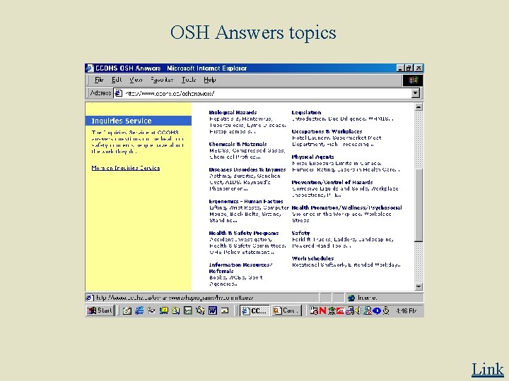 OSH Answers topics Link 
