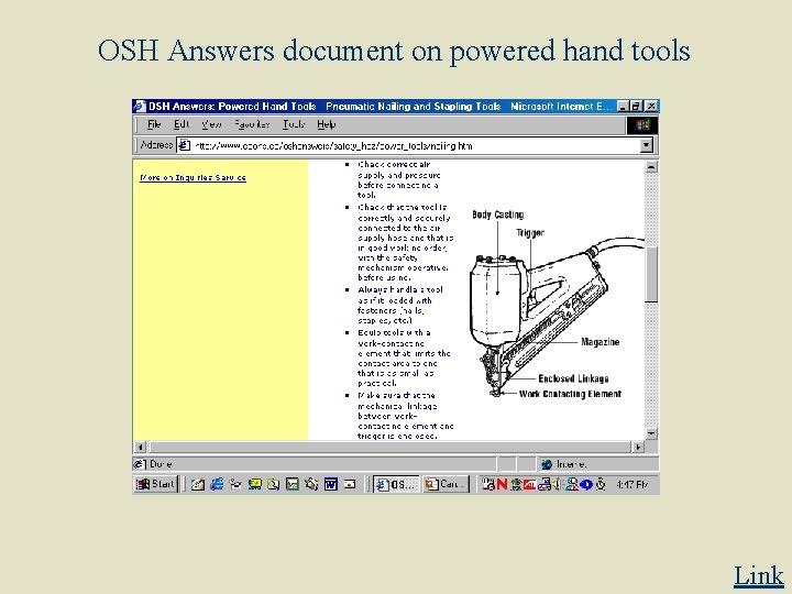 OSH Answers document on powered hand tools Link 