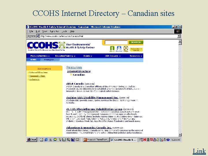 CCOHS Internet Directory – Canadian sites Link 