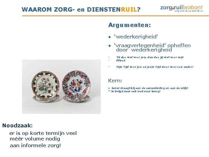 WAAROM ZORG- en DIENSTENRUIL? Argumenten: ● ‘wederkerigheid’ ● ‘vraagverlegenheid’ opheffen door wederkerigheid - ‘Ik WAAROM ZORG- en DIENSTENRUIL? Argumenten: ● ‘wederkerigheid’ ● ‘vraagverlegenheid’ opheffen door wederkerigheid - ‘Ik
