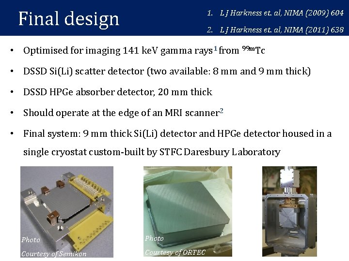 Final design 1. L J Harkness et. al, NIMA (2009) 604 2. L J Final design 1. L J Harkness et. al, NIMA (2009) 604 2. L J