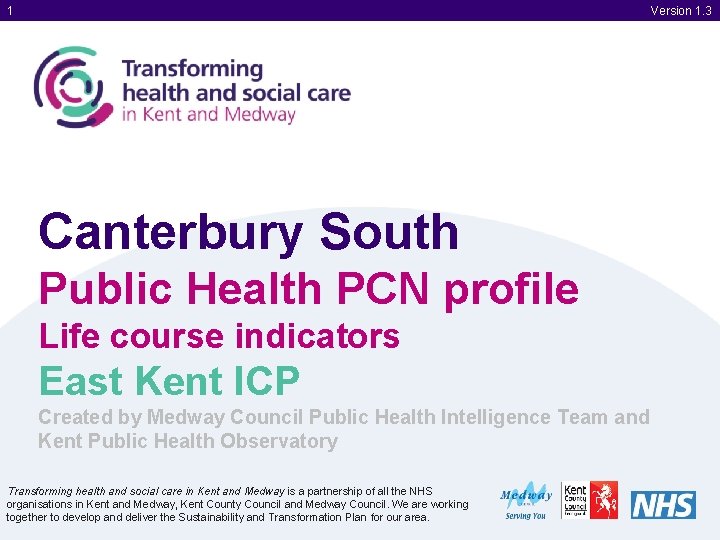 1 Version 1. 3 Canterbury South Public Health PCN profile Life course indicators East